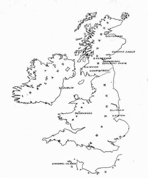 Map showing districts in Great Britain where there are prominent potato farms