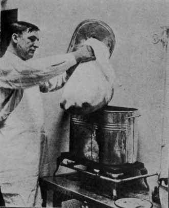 Fig. 10 - It is then dipped into boiling water for the required time to blanch it.