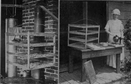 Fig. 8 - A home-made drier such as shown above, swung over the stove will saw many pounds and quarts of vegetables and fruits that would otherwise go to waste.