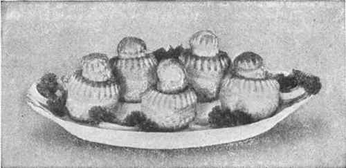 Patties garnished with pastry rings and parsley.