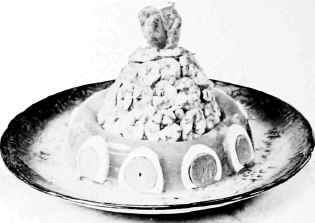 Shrimp Salad, Border of Eggs in Aspic.