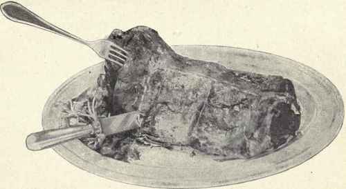 Saddle of Mutton. No. 1. Showing the first cut which should be made.