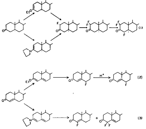 Reaction of perchloryl fluoride with steroid enamines and enol ethers