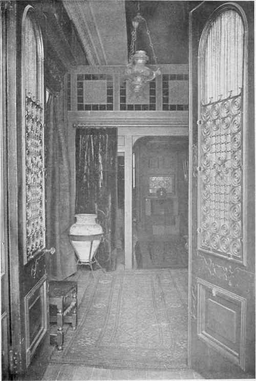 HALL IN CITY HOUSE SHOWING EFFECT OF STAIRCASE DIVIDED AND TURNED TO REAR