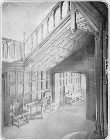 AN ENGLISH RENAISSANCE HALL SHOWING APPROPRIATE PANELLING AND FU RNITURE.