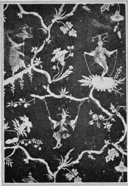 Black ground Other colour in design are cream, brown, rose red, light violet, pink and grey blue.