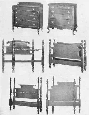 COLONIAL AND AMERICAN EMPIRE BEDROOM FURNITURE IN SOLID MAHOGANY.