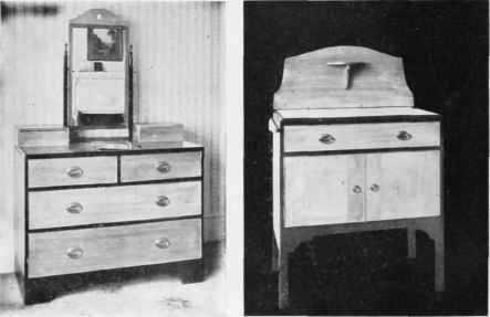 From a bedroom suite in whitewood, stained blue, with black lines, Brass handles, antique finish.
