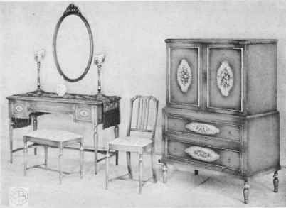 LOUIS XVI BEDROOM SET FINISHED IN ANTIQUE GREEN.