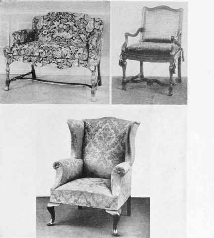 WILLIAM AND MARY LOVE SEAT IN WALNUT, WITH DOWN CUSHION.