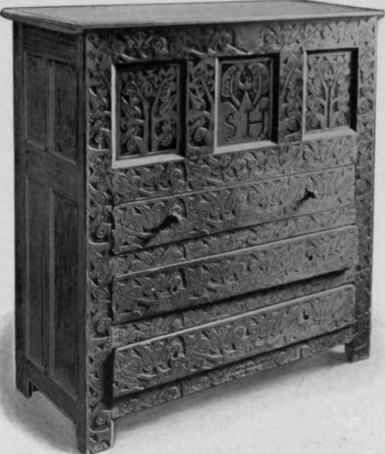 Carved Oak Chest with three drawers, 1690 1710.
