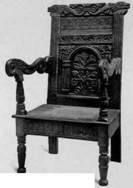Carved Oak Wainscot Chair, about 1650.