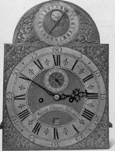 Dial to Claggett clock, 1730 40.