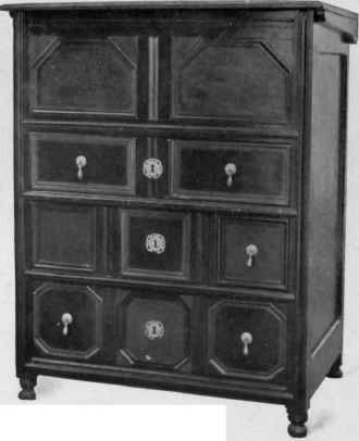 Panelled Chest with three drawers, about 1700.