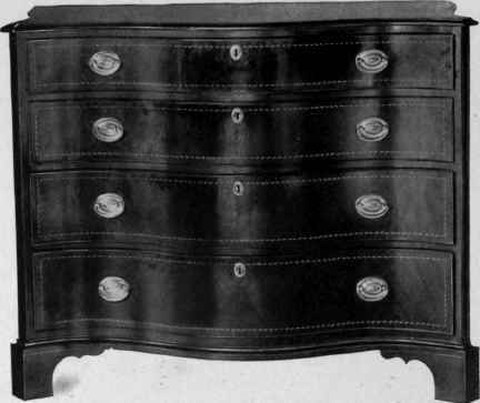 Serpentine Front Chest of Drawers, about 1780 90.