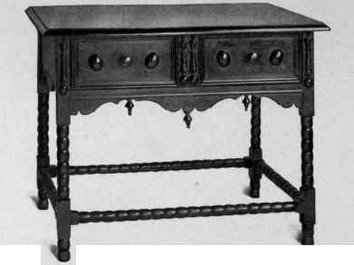 Turned Table with panel drawer, last quarter seventeenth century.