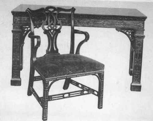 Fret Pattern Table And Chair, Mahogany Chippendale