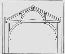 5. Arch braced tie beam roof. Queen posts arch braced.