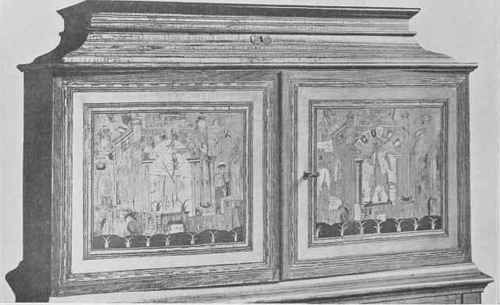Oak Cabinet Inlaid With Various Woods.