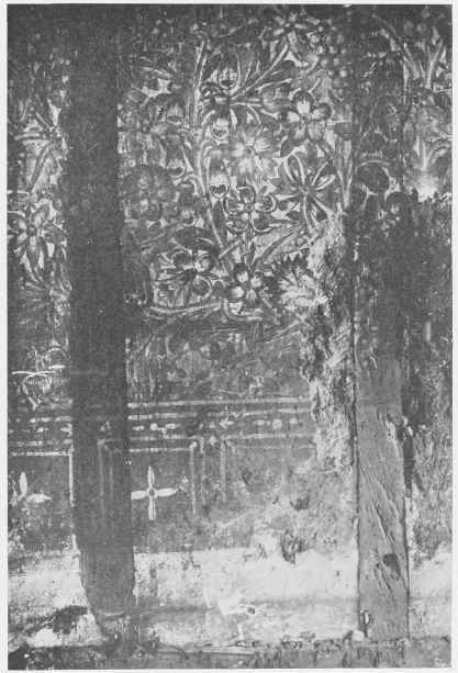 Portion Of Painted Decoration On Plaster Between Studdings.