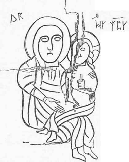 INCISED CARVING OF VIRGIN AND CHILD ON ST. CUTHBERT'S COFFIN, DURHAM
