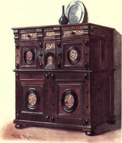 OAK BUFFET INLAID WITH IVORY AND MOTHER OF PEARL DATED 1661