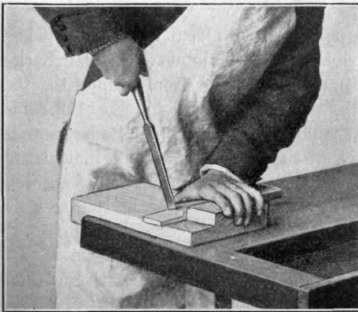 Fig. 111. Incorrect Use oF the Chisel in Fitting a Shoulder.