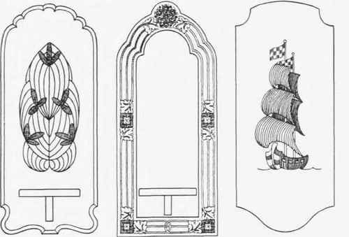Fig. 2. Alternate decorative treatments for back of lamp bracket vee tooled, painted and