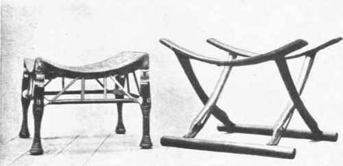 Fig. 3. Ancient Egyptian stools, one with hide seat, made of inlaid wood.
