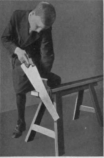 Fig. 16. Cross Sawing on a Saw Horse.
