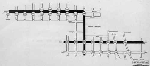 Richmond. Business section. Figures represent value of corners, for lot of average width and depth, in dollars per front foot.