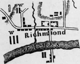 Richmond in 1781. Showing the first buildings on Main Street.