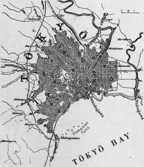 Tokio, Japan. Example of star shaped city, normal type of growth.