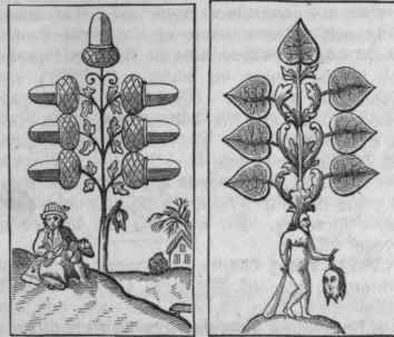 Old German Cards Seven of Clubs and Seven of Hearts.