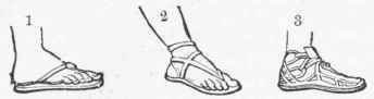 Sandals. 1. Foot of Statue of Elpis, in the Vati ican. 2. Female Foot with simple Sandal. 3. Foot of Apollo Belvedere.