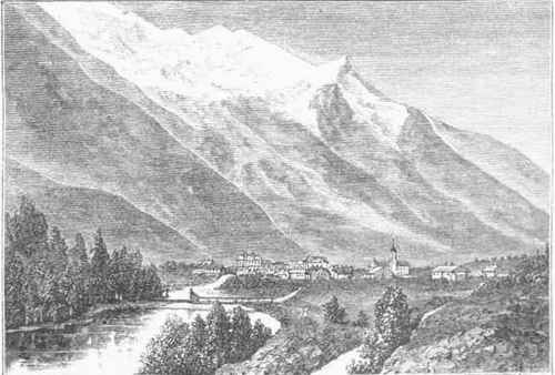 Chamouni, with Mont Blanc in the distance.
