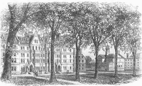 Matthews Hall (showing also Massachusetts, Harvard, and Hollis Halls).